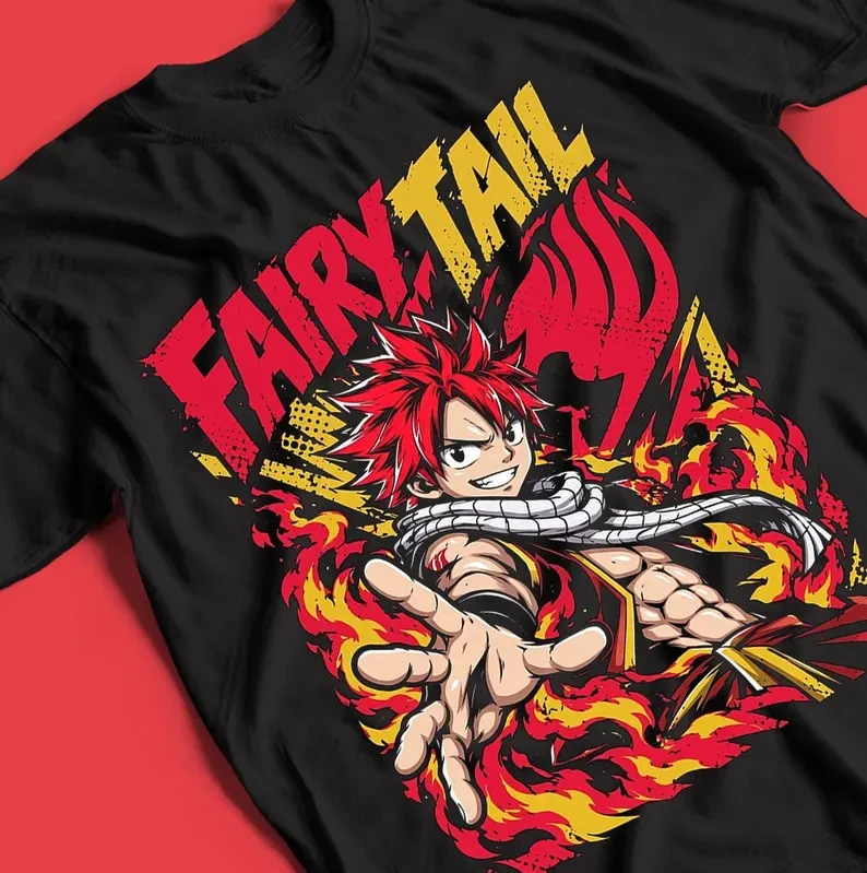 Fairy Tail Natsu Dragneel Graphic T Shirt Fire Flame Anime Character Print Casual Short Sleeve Men Women and Kids Tee