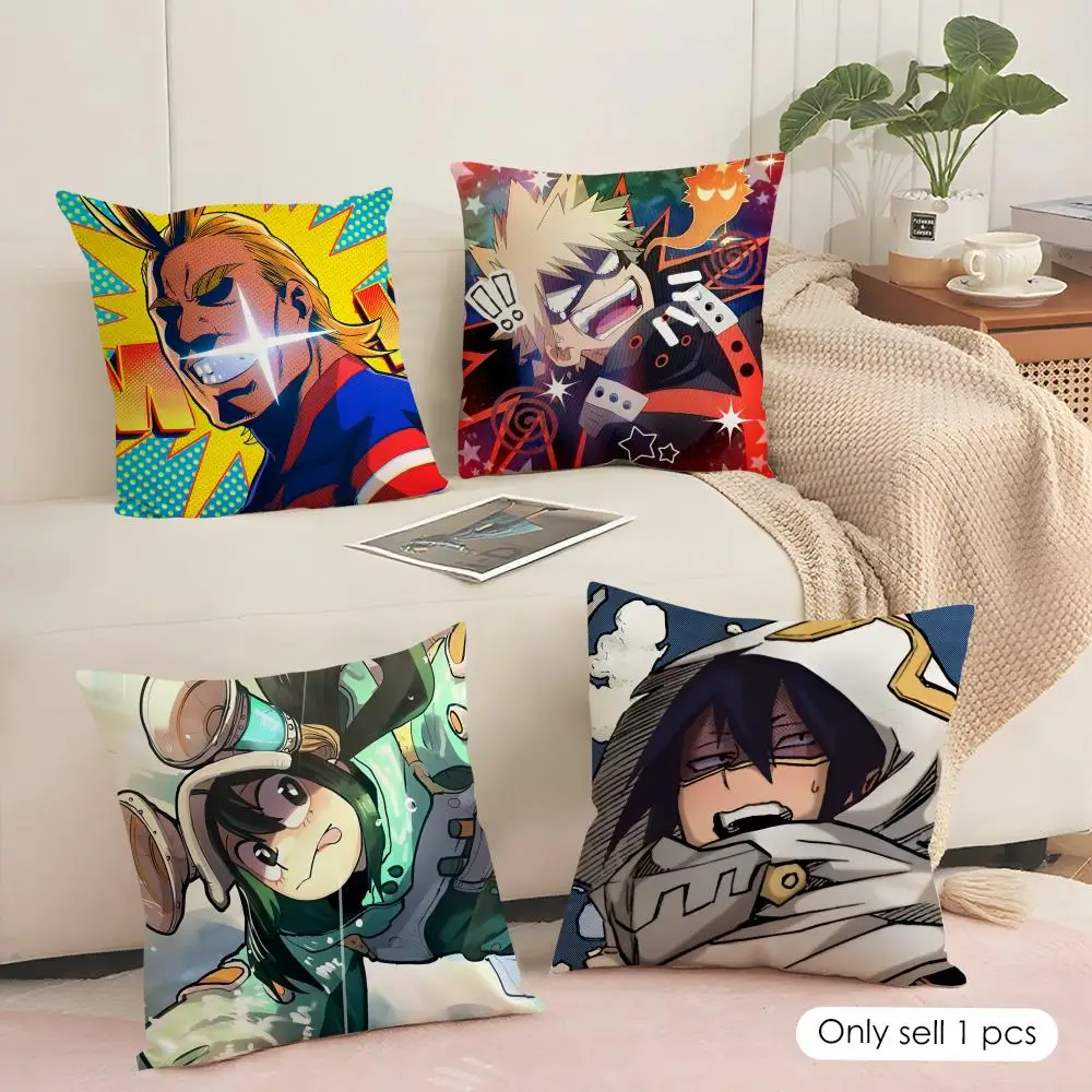 M-My Hero AcademiaS Cushion Cover Silky Short Plush Sofa Pillow Cover Hidden Zipper Soft Dustproof Case for Home Decor