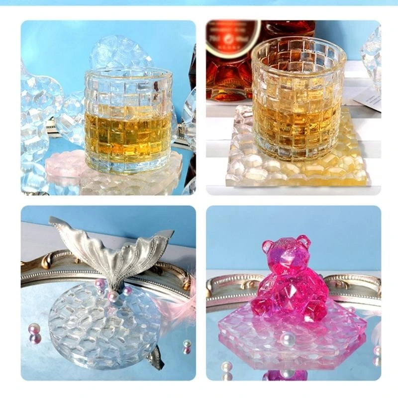 

U4LF 1/6Pcs Round Coaster Resin Mold Diamonds Pattern Bottom Silicone Mold Epoxy Casting Mold for Resin Cup Mat Home Ornament