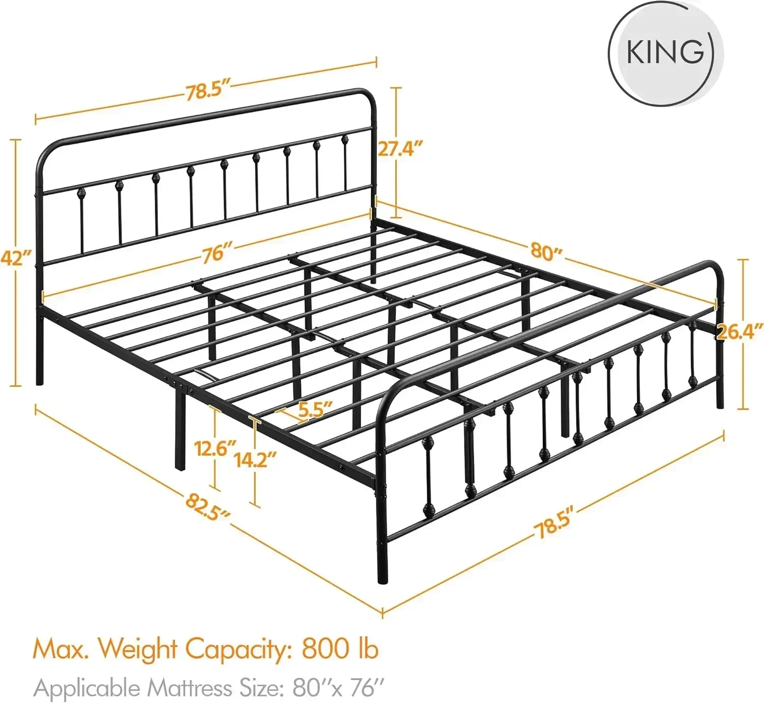 Classic Metal Platform Bed Frame Mattress Foundation with Victorian Style Iron-Art Headboard/Footboard/Under Bed Storage