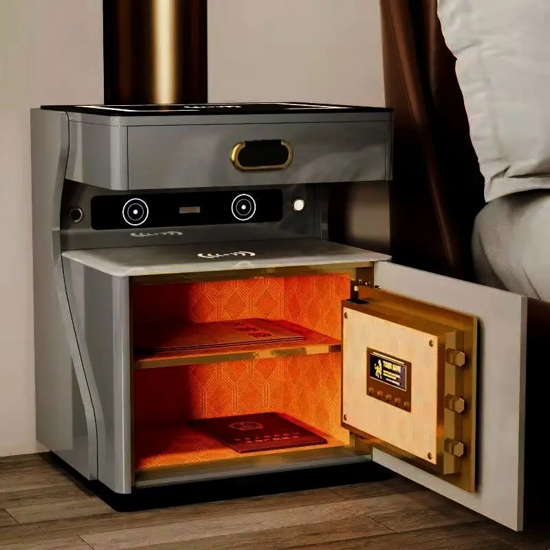 Bedside safe integrated paint storage cabinet wireless charging sensor light bluetooth