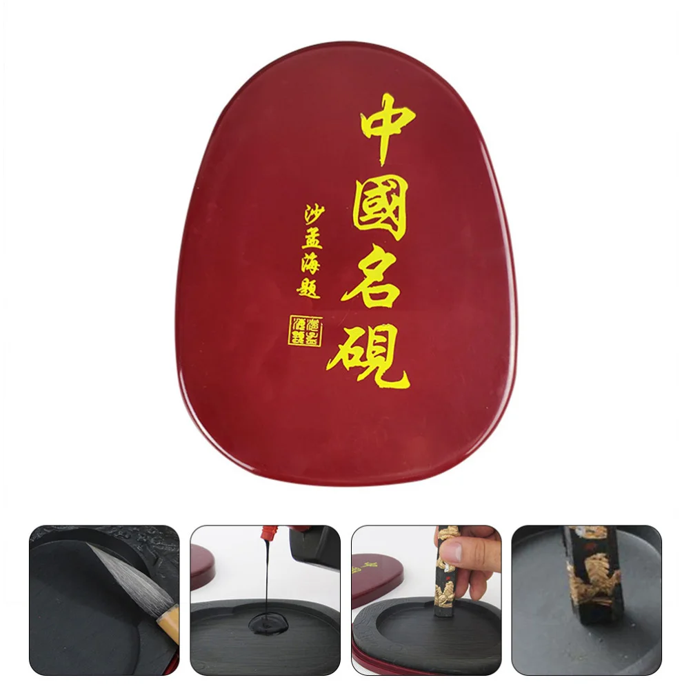 

Calligraphy Inkstone with Cover Smooth Flat Base Practical Calligraphy Painting Tool for Students Artists Traditional Writing