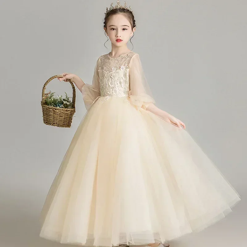 Blumenjunge Prinzessin Kinder 2024 Western-Hochzeitskleid Flauschige Gaze Blumenjunge Walk Host Klavier Performance Kleid