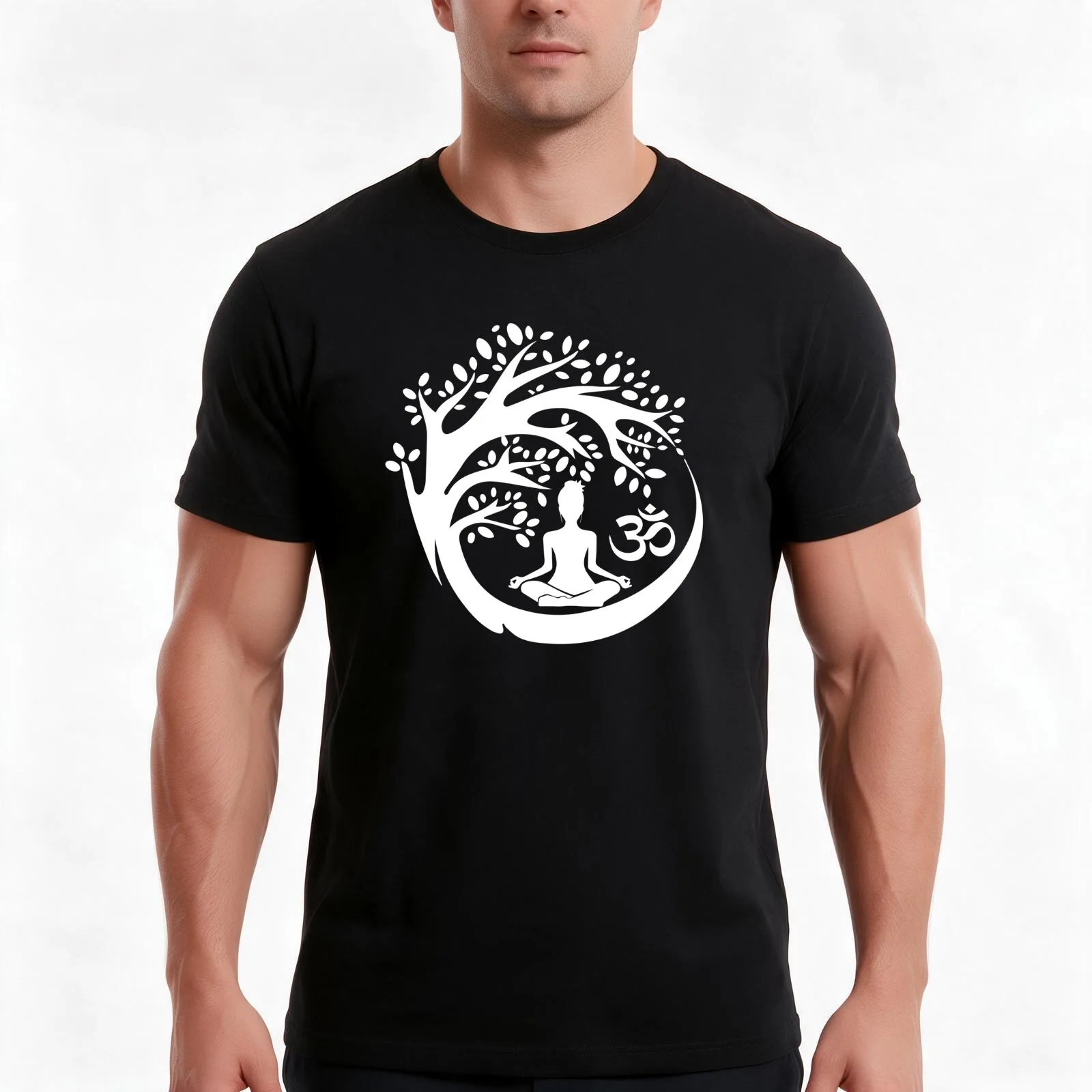Tree namaste white T-Shirt Summer Casual Cotton Tee Oversized Streetwear Tops Vintage Graphic Print Loose Fit Short Sleeve
