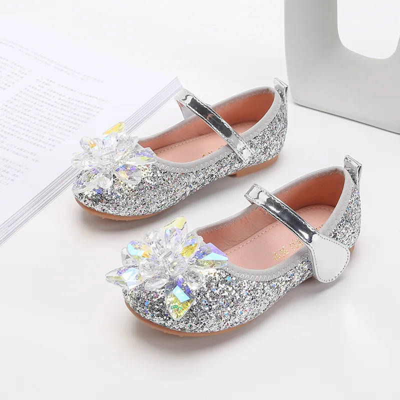 

Fashion Girls' Flat Shoes Sequins Rhinestone Children Princess Shoes for Students Party Performance Kids Leather Shoes Elegant