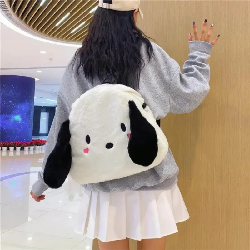 Sanrio Kawai Pochacco Cute Backpack Cartoon Tote Bag Shopping Storage Bag Large Capacity Travel Bag Girl Gift Plush Handbag New