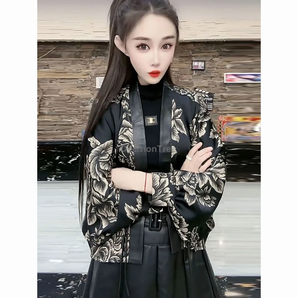 

2025 trendy loose printed versatile cardigan batwing sleeved top new chinese style vintage elegant temperament tang suit coat