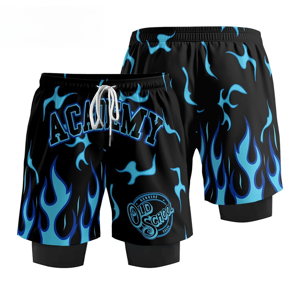

New 2-in-1 Men's Fitness Running Shorts Outdoor Sports Quick Drying Breathable Cycling Shorts Lined with Casual Printed Shorts