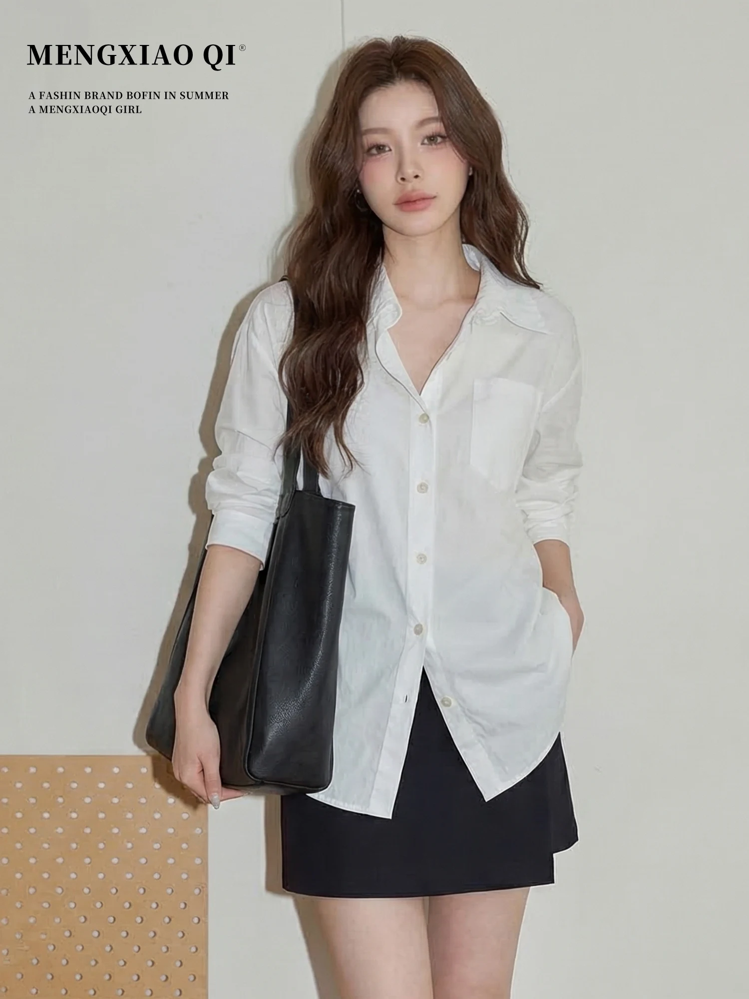 

Meng Xiaoqi Korean Style Loose Fit White Shirt Women's Spring Commute Slimming Long Sleeve Top Fashionable Versatile