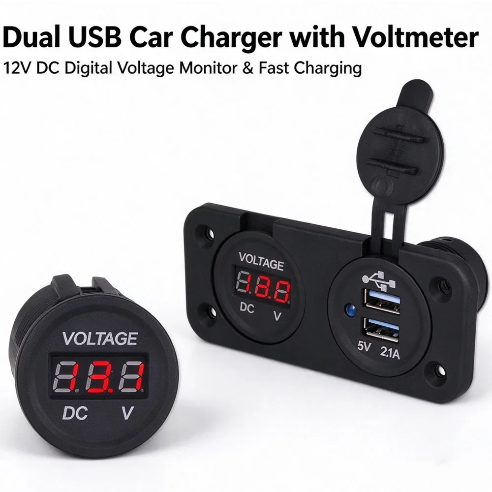 Dual USB Vehicle Charger LED Voltage Display Ideal Charger Power Adapter Outlet Accessories for Auto Boat Motorcycle Marine RV