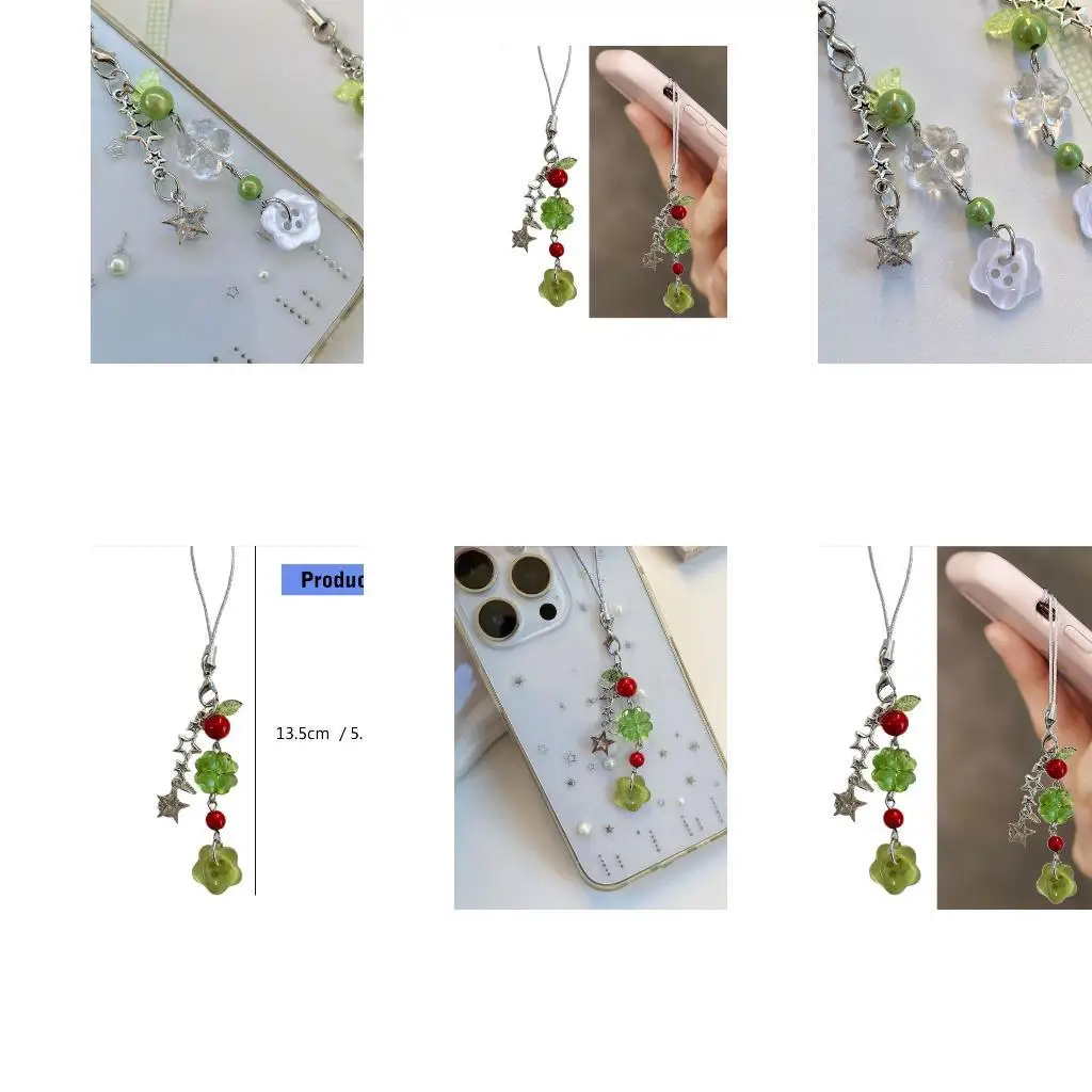 A52E User Friendly Four Leaf Grass Keychain Phone Lanyard Pearls Bead Design Versatile Bag Phone Chain Jewelry Gift