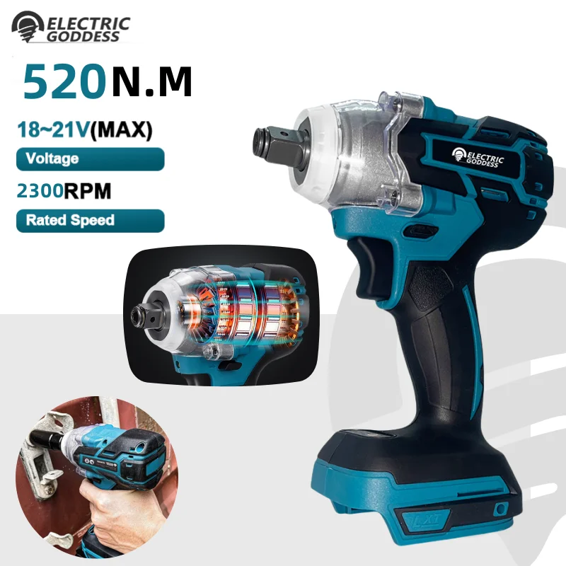 

Electric Goddess DTW285 520N.m Brushless Electric Impact Wrench 1/2 Inch Cordless Home Repair Power Tools For Makita 18V Battery