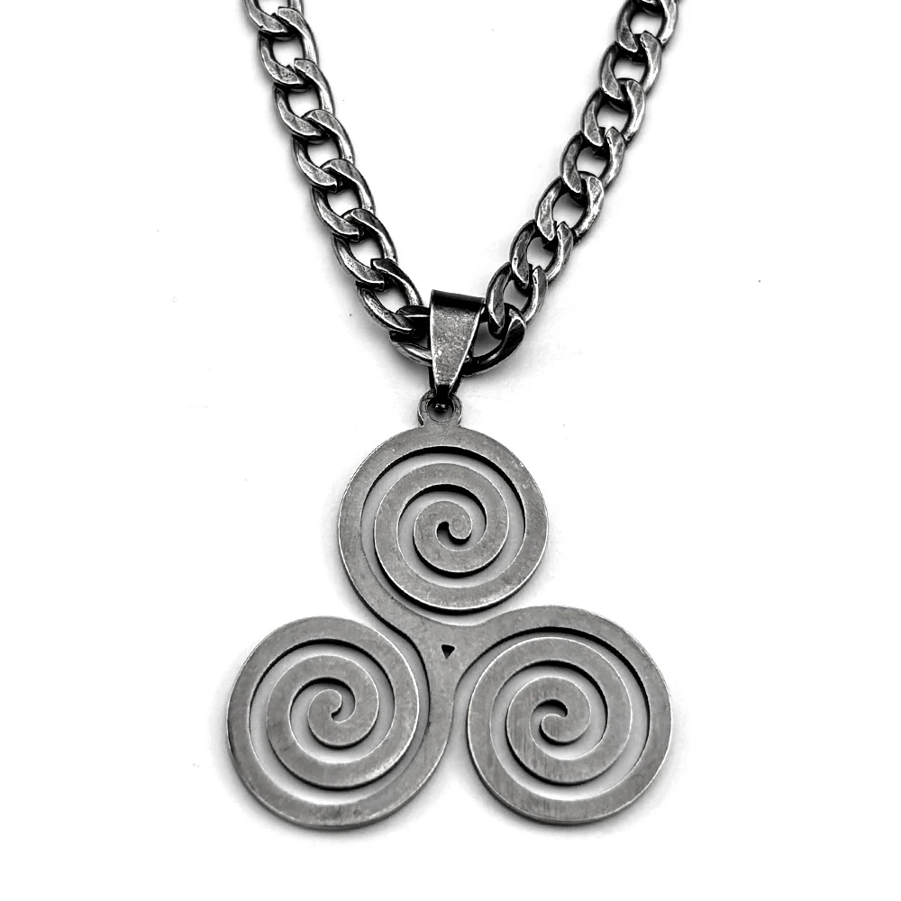 Stainless Steel Witchcraft Vortex Pendant Necklace Gun Black Viking Triskelion Celtic Knot Spiral Triskele Chain Jewelry Gift
