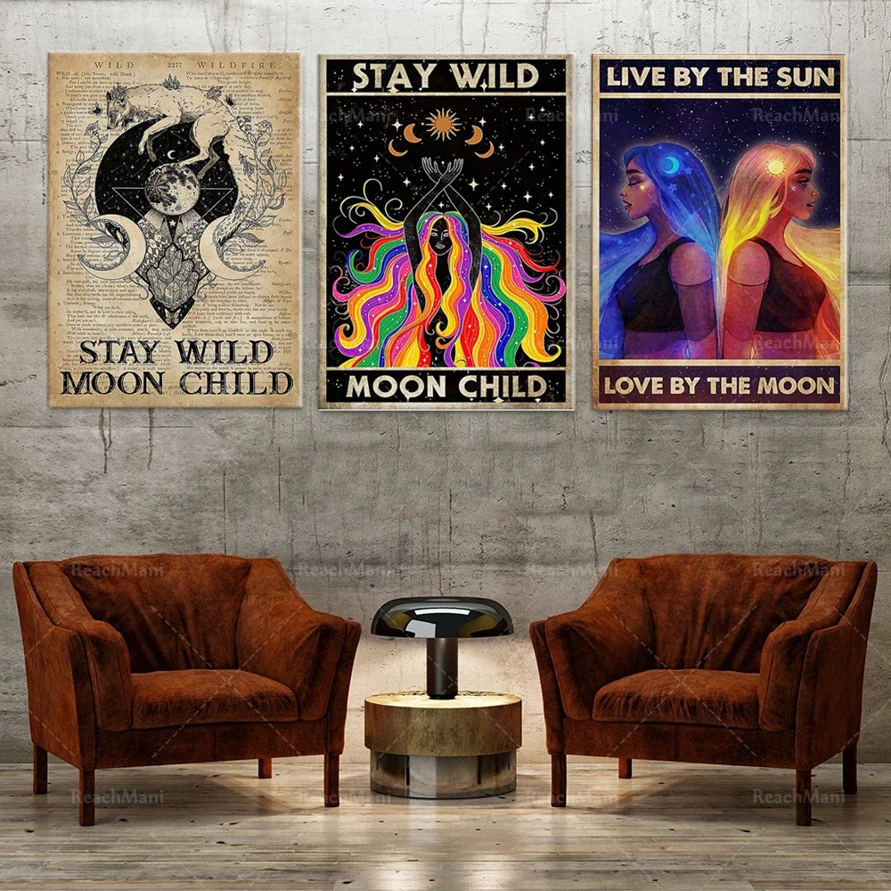 Stay Wild Moon poster for kids, dictionary print, hippie yoga girl, moon and sun goddess, hippie soul, moon and wolf hippie gift
