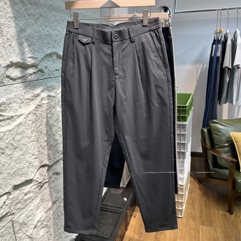 

Мужские повседневные брюки Ele: прямые, тонкие, на пуговицах, эластичные, из полиэстера, для весны/лета, размер M, модные