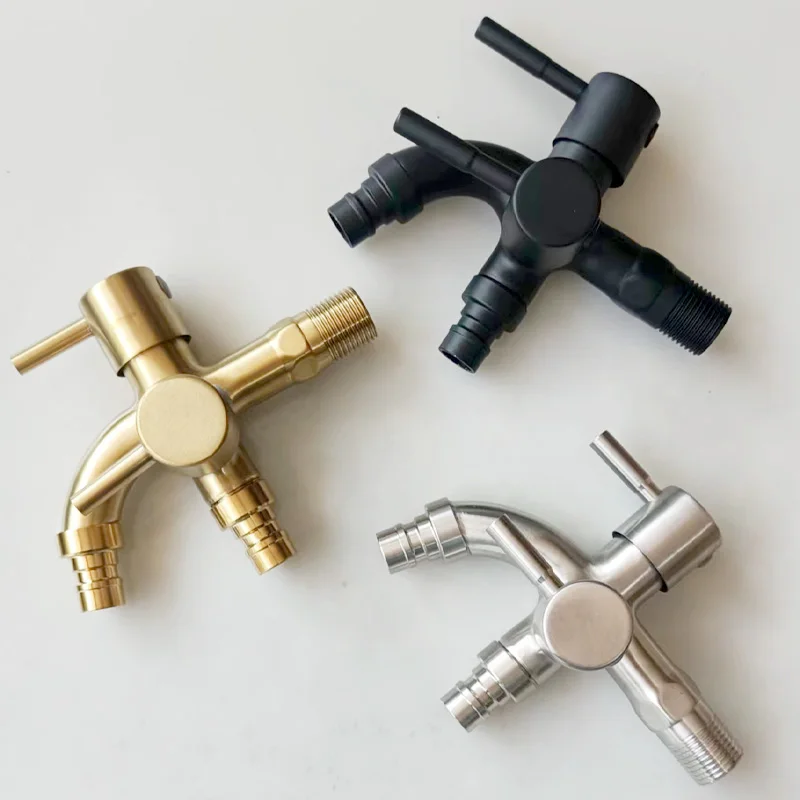 304 Stainless Steel Faucet Lengthened One into Two out Multi-Function Double-Outlet Washing Machine Faucet, Mop Pool Faucet G1/2