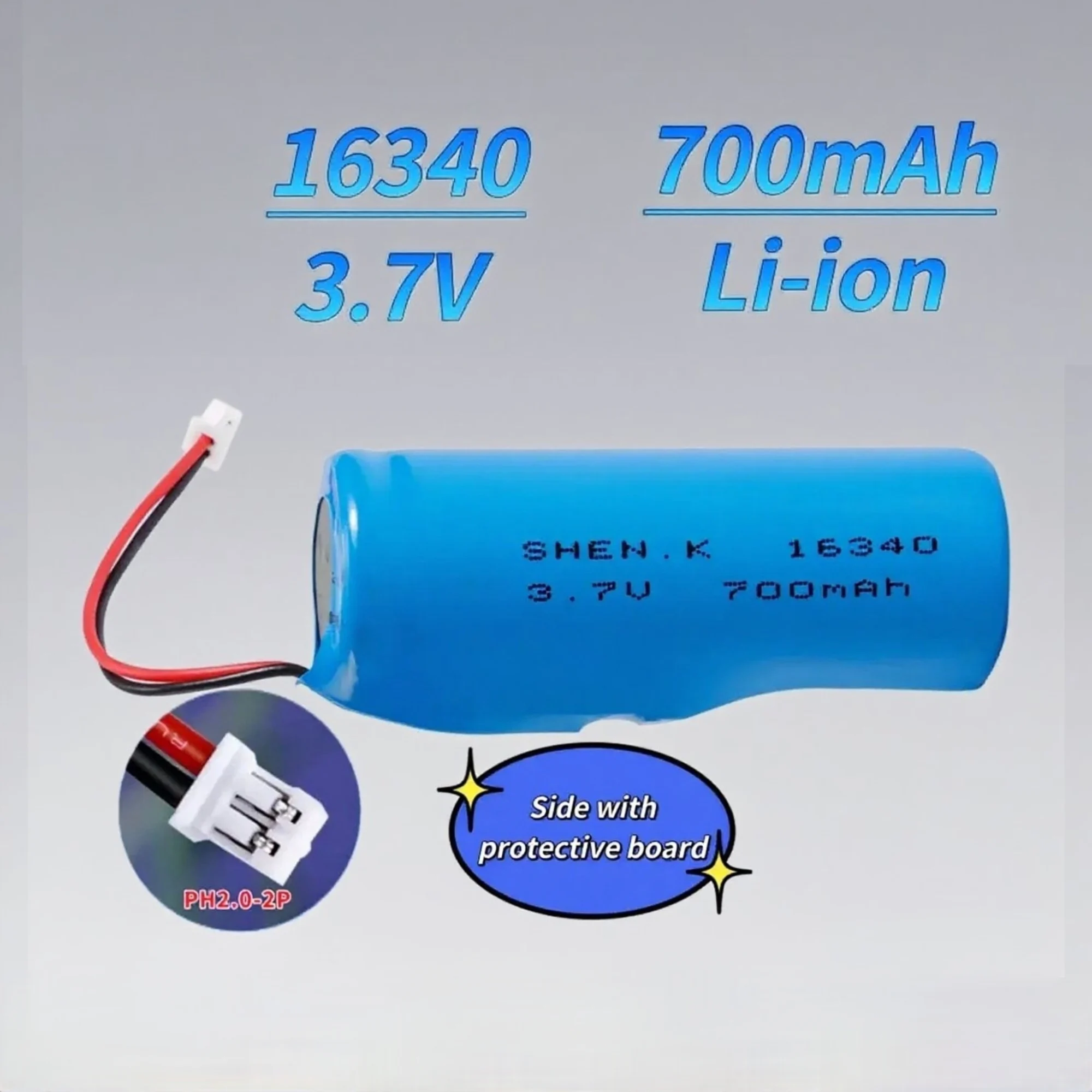 16340 3.7V 700mAh Rechargeable Lithium Battery with Connector Wires CR123A USB Cable for Camera Smoke Alarm Fan Monitor Headlamp