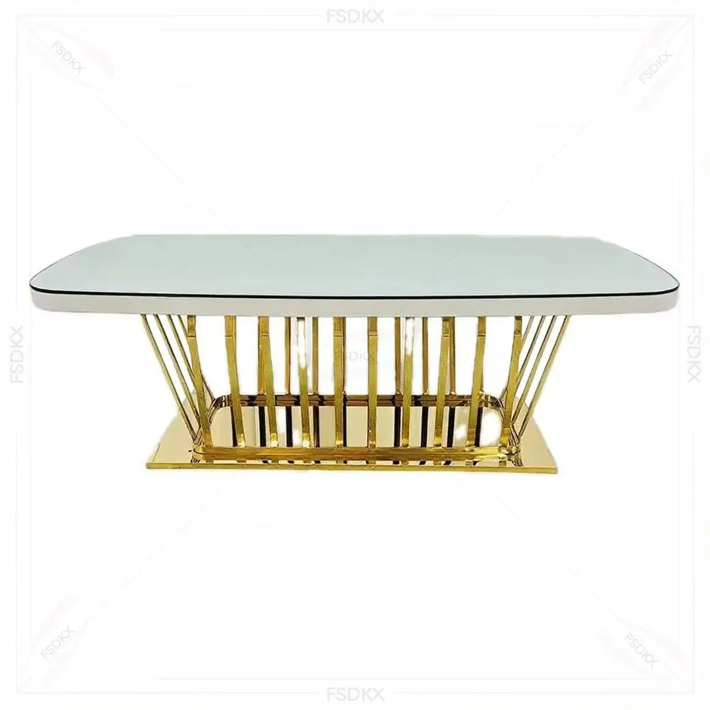 Luxury Stainless Steel Rectangular Table Golden Frame High-Class Dining For Wedding Banquets Hotels Living Rooms Outdoor Events