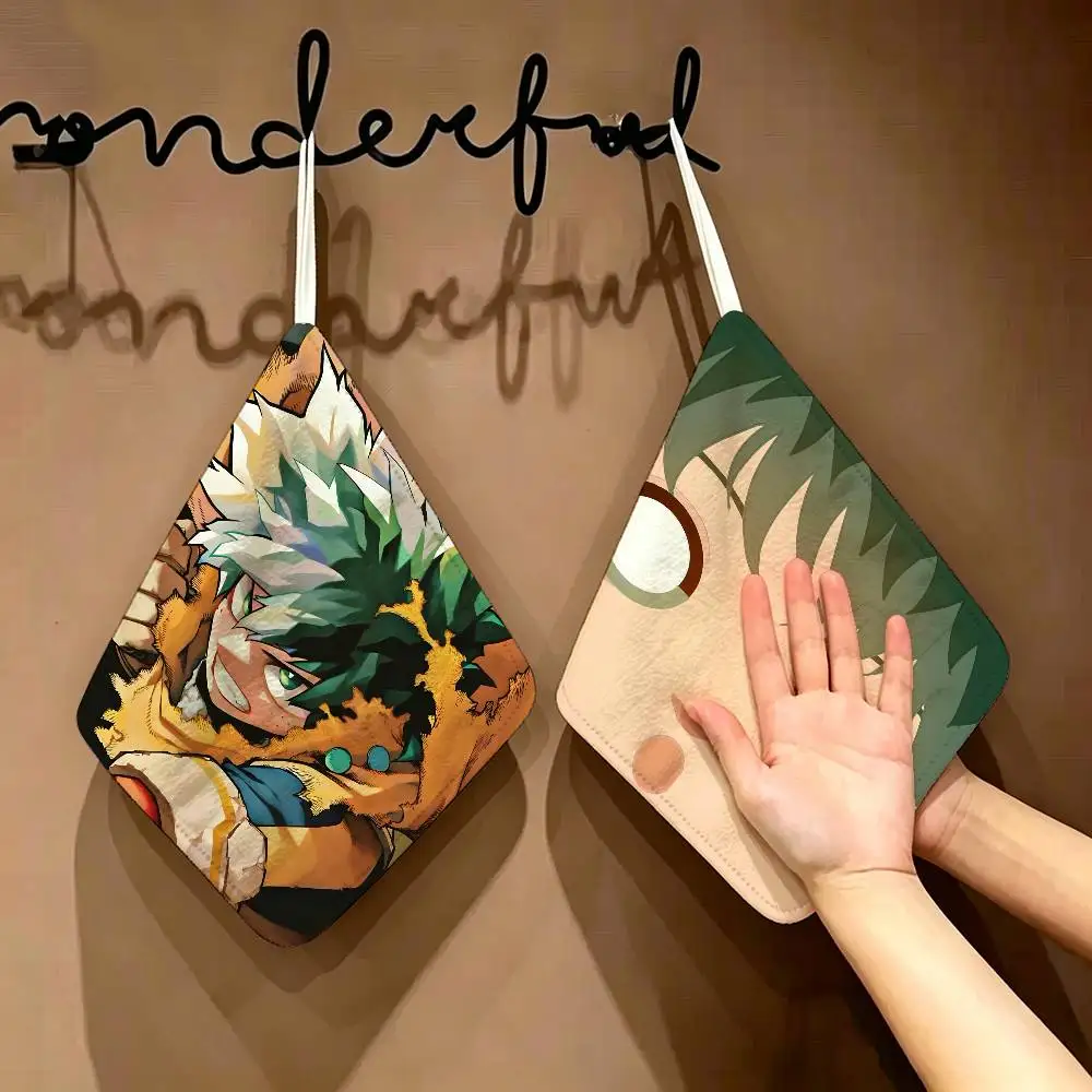 Anime Izuku Midoriya Polyester Cotton Daily Towel, Hanging Kitchen Hand Wiping Cloth, Durable for Whole House Use