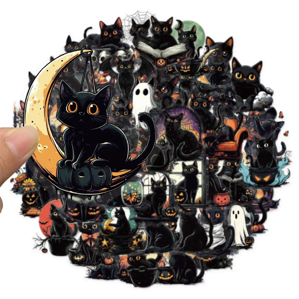 10/30/50 stuks Transparante Leuke Cartoon Zwarte Kat Stickers Halloween Gothic Graffiti Sticker Laptop Telefoon Plakboek Decals Verpakking