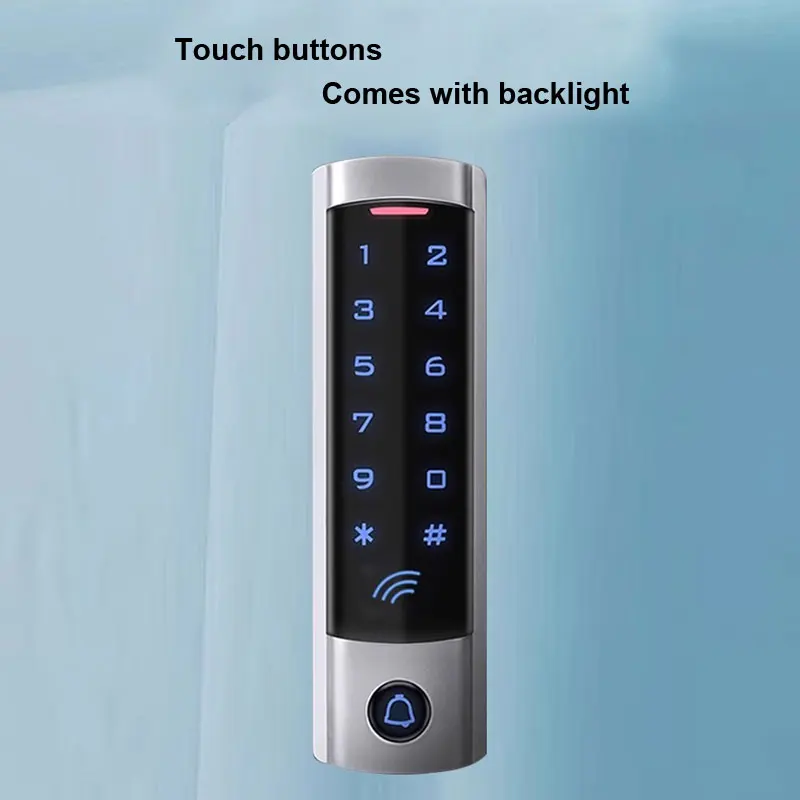 Narrow Metal Standalone Access Control Machine Touch Keypad ID/IC Card 2000 User Waterproof IP67