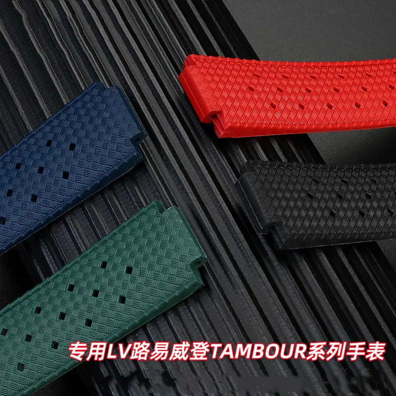 Rubber watchband For Louis Vuitton TAMBOUR Series LV Q1121 Q114k waterproof silicone Wrist band bracelet 20-12mm convex