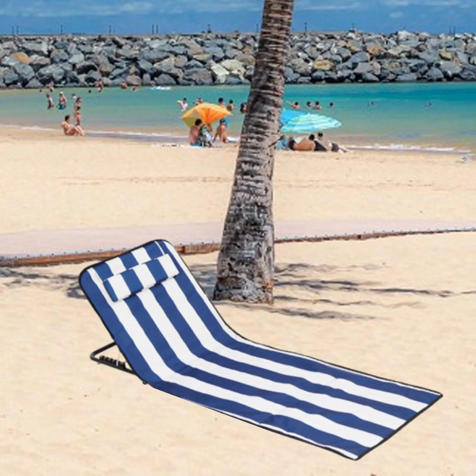 Folding Beach Chair with Back Support Beach Mat Lounge Chair for Adults Patio Floor Chair for Outdoor Pool Hiking Garden Yard