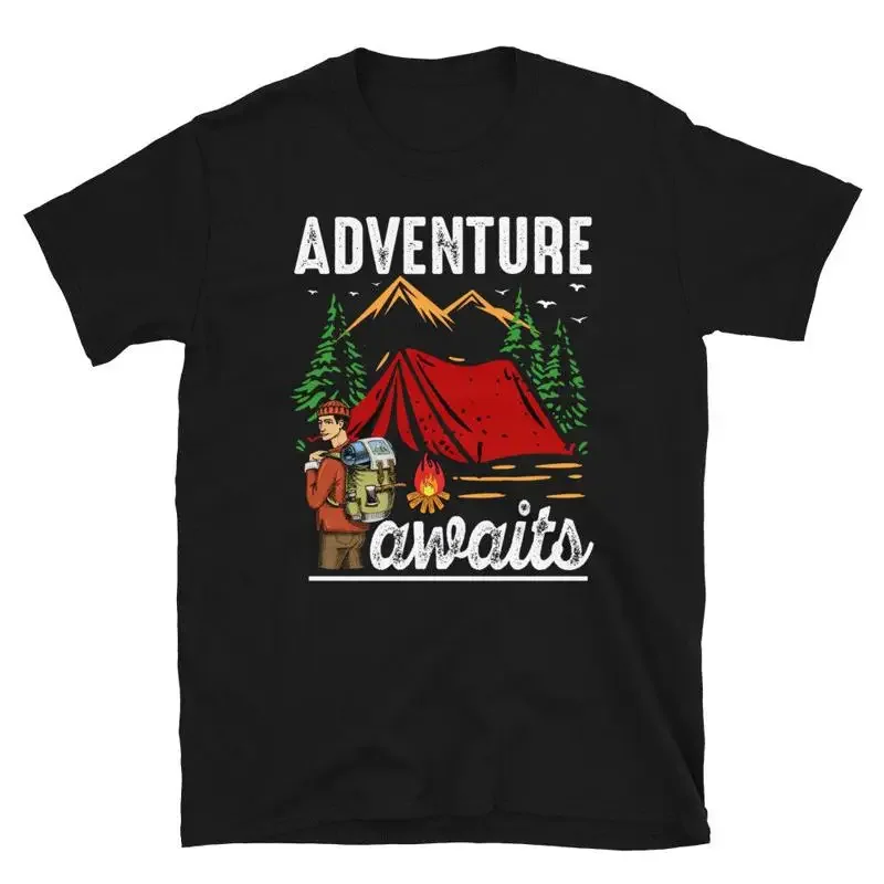 Adventure Tent & Fire Vintage Design Camping Novelty T-Shirt