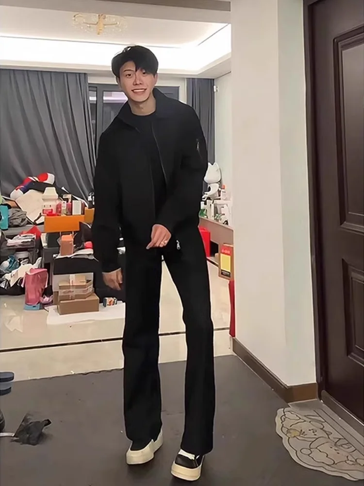 

Bla High Waist Slimming Knife Men's Casual Pants Spring Autumn Drapey Trousers Tall Guys Loose Fit Straight Leg Jeans
