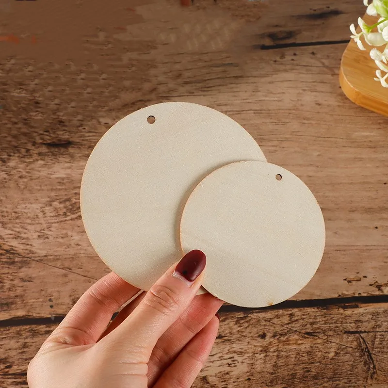 25mm~100mm Unfinished Wood Round Cutouts Slices Blank Circles Tags Pendants For DIY Xmas Crafts Christmas Birthday Party Deco