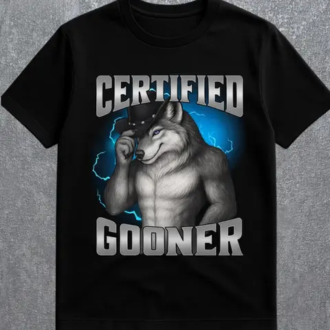 Erkek Sertifikalı Gooner Wolf Meme Koyu Mizah T-shirt Unisex Kadın Büyük Boy Tee Sokak Şıklığı Rahat Kısa Kollu Pamuk Gen Z Üst