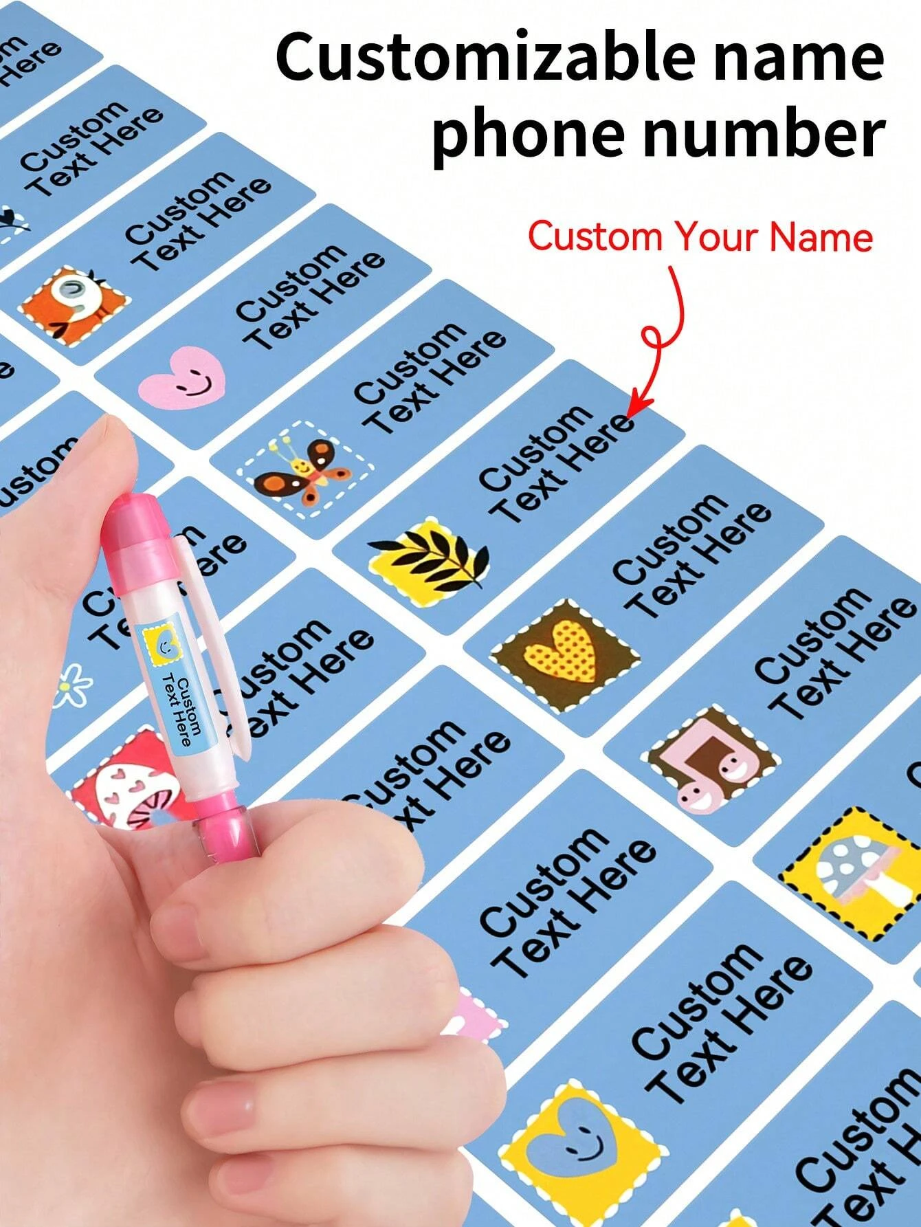 3 * 1,3 cm personalisierte Namensaufkleber mit Cartoon-Tiermustern, individuelle Namensetiketten für Wasserflaschen, Lunchboxen, Tagebücher