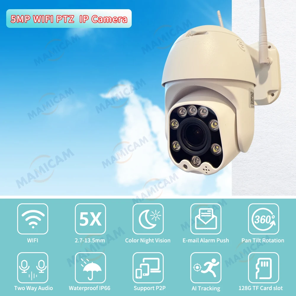 IP Camera Video Surveillance Outdoor CCTV Videcam Security Protection PTZ Speed Dome TF Slot 5X Optical Zoom