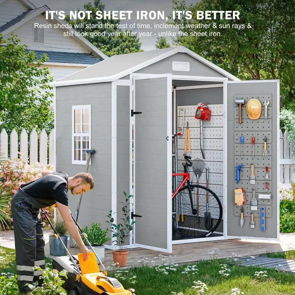 6x3ft Resin Outdoor Storage Shed with Floor, Window, and Lockable Door - Weatherproof for Patio, Garden, Backyard - Light Gray