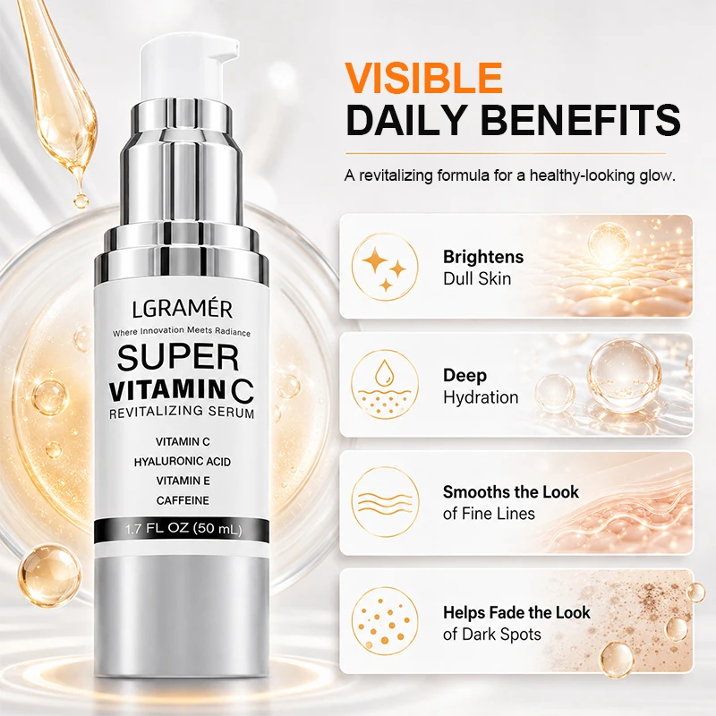 Super Vitamin C Facial Revitalizing Serum for Mature Aging Skin,Hyaluronic Deep Hydration Radiant Brightening Serum Fade Spots