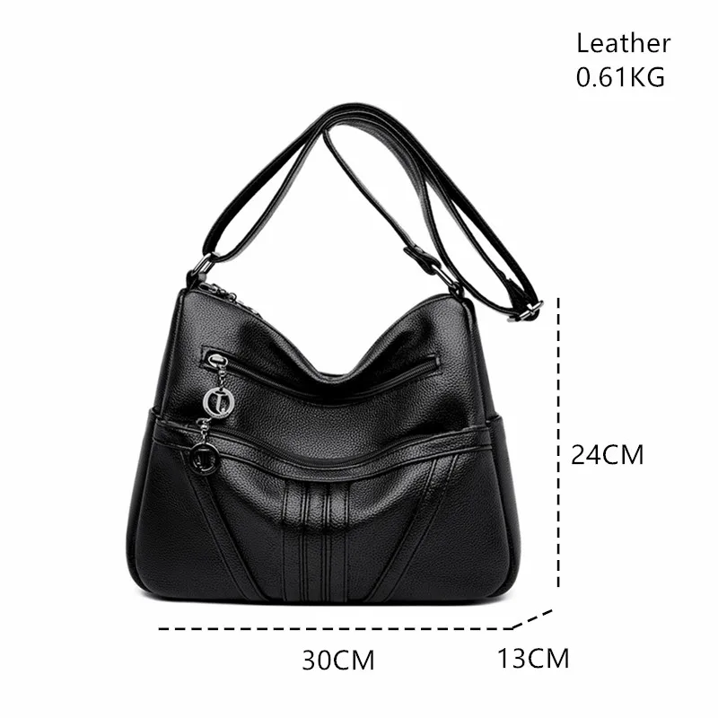 High Quality Leather Women Shoulder Bag Fashion Multi-Pockets Messenger Bag Solid Color High-capacity Leather Purse Soft Handbag