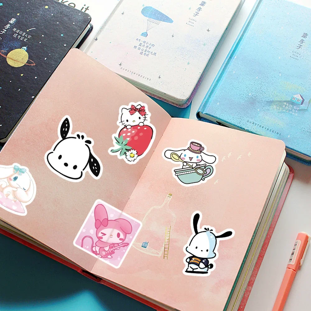 50/100/200Pcs Sanrio Kawaii Hello Kitty Kuromi Stickers My Melody Cinnamoroll Laptop Phone Waterproof Sticker Decals Kids Toy