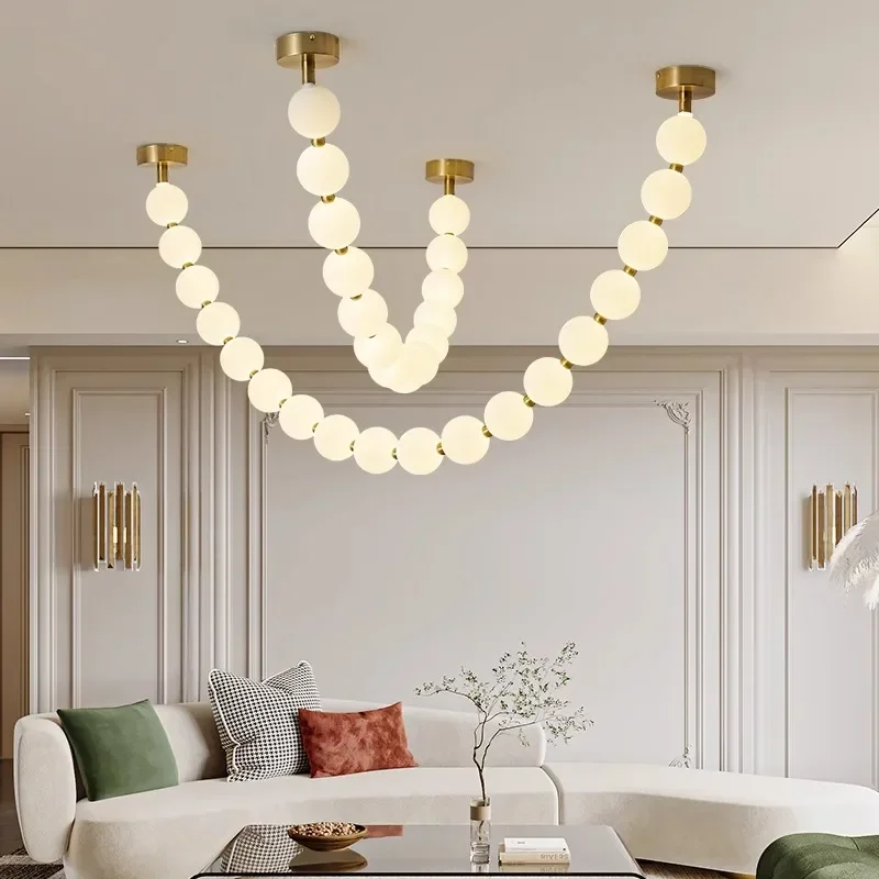 

2025 Nordic Beads LED Pendant Lights For Living Dining Room Office Desks Bedroom Designer Chandelier Home Decor Lusters Luminair