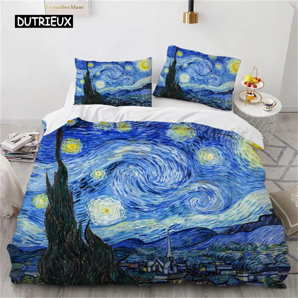 

Duvet Cover Starry Night Van Gogh Oil Painting Bedding Set Polyester Landscape Sky Star Art Comforter Cover Kids Adult Bedroom