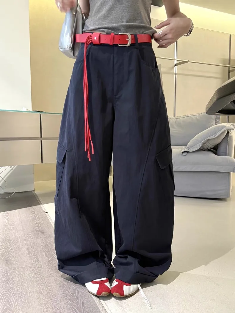 Dongda Gate Vroege Herfst 2025 Faion Flip Cuff Broek Grote maat Casual Werkbroek Dames Hoge Taille Knoop Katoen Los...