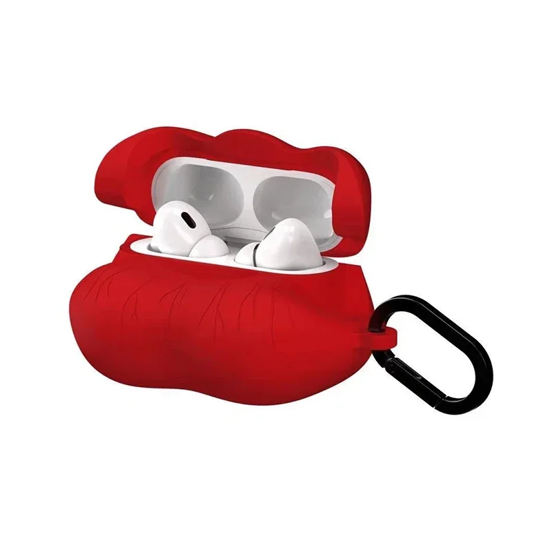 에어팟 Pro Pro2 이어버드용 실리콘 케이스, 후크 커버, 크리에이티브 패션, 빨간 입술