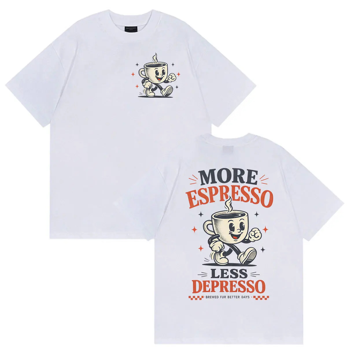 More Espresso Less Depresso Funny Coffee Meme T Shirt Men Women Vintage Harajuku Fashion T-shirt Summer Oversized Cotton TShirts