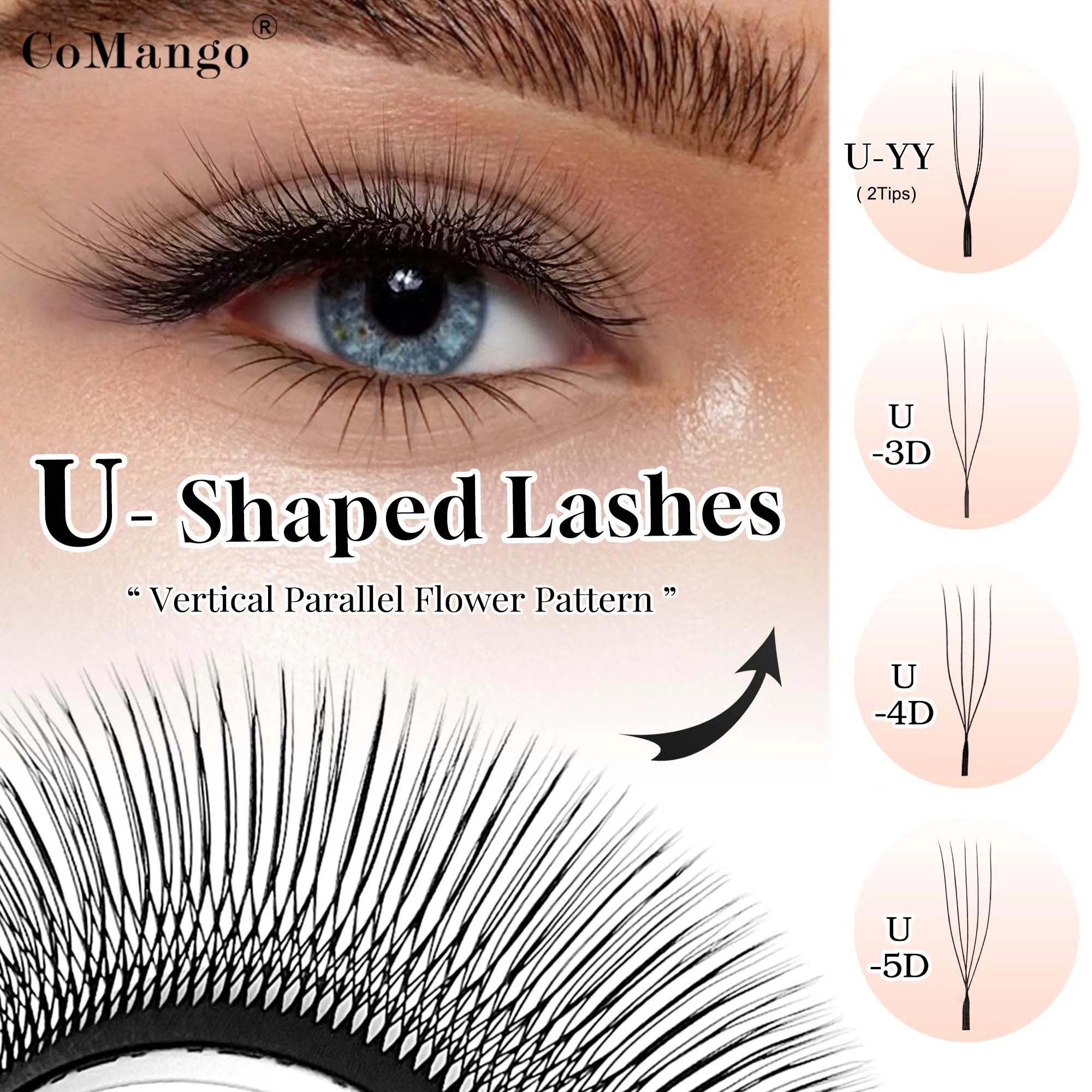 CoMango U-förmige 3DW-Kunstwimpern U4DW U3DW U5DW Wimpernverlängerung, handgefertigte Einzelwimpern