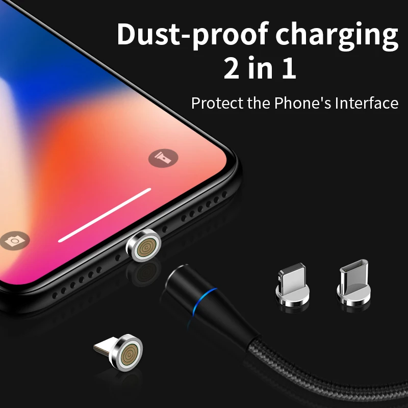3A Super Fast  Charging Cable Magnetic Charging USB Cable 360 Degree Rotate For Xiaomi Type C Micro USB Cord Phone Charger Wire