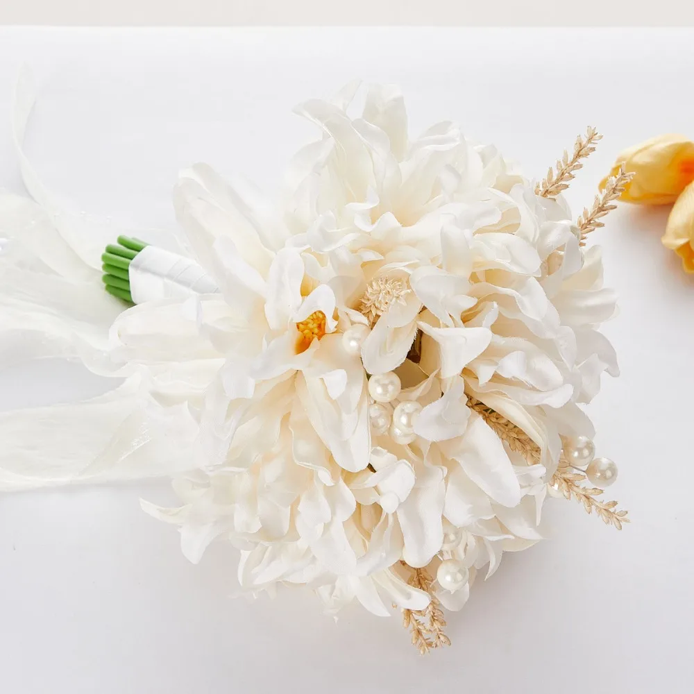 Bohemian-Style Bridal Bouquet New Design Silk Orchid Arrangement with Golden Leaf in Champagne Wedding Decoration