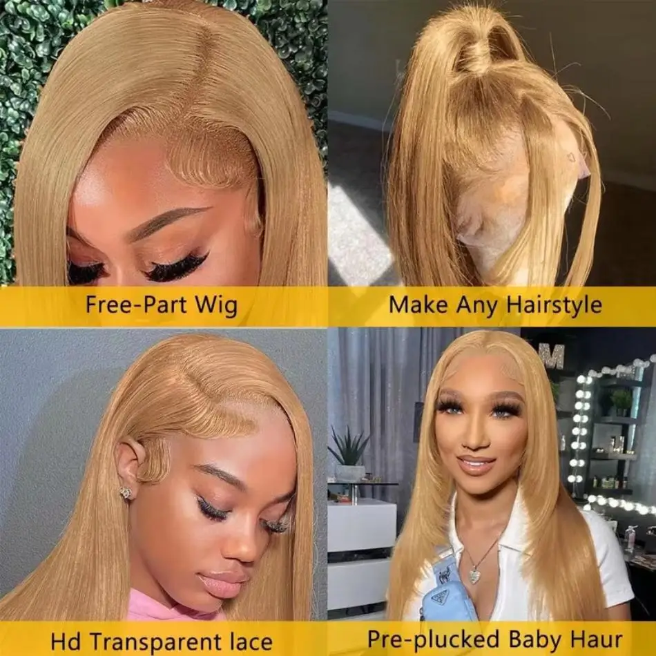 Bone Straight Honey Blonde Human Hair Wig 13X6 Lace Front Colored Wigs 13X4 Lace Frontal Preplucked Brazilian Wig 30 32 Inch