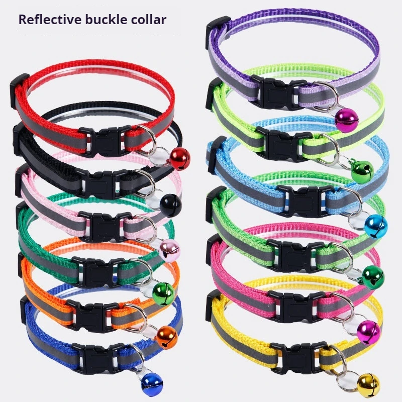 

Black Buckle Reflective Pet Collar, Dog Collar, Bell Cat Collar, In Stock, Wholesale Collars, Harness Leads, 10 Pcs