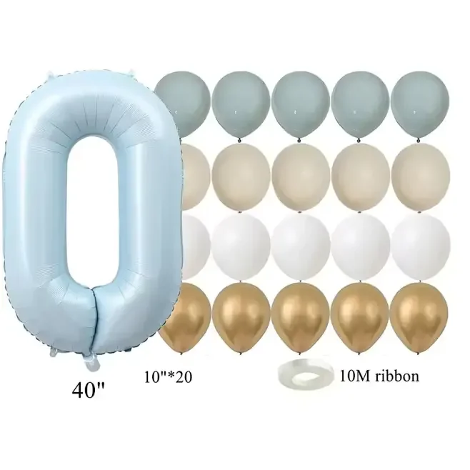22 teile/satz Baby Blau Serie Latex Ballon Vintage Blau Folie Anzahl Ballon Für jungen Geburtstag Party Jahrestag Dekoration Versorgung – Detail 3