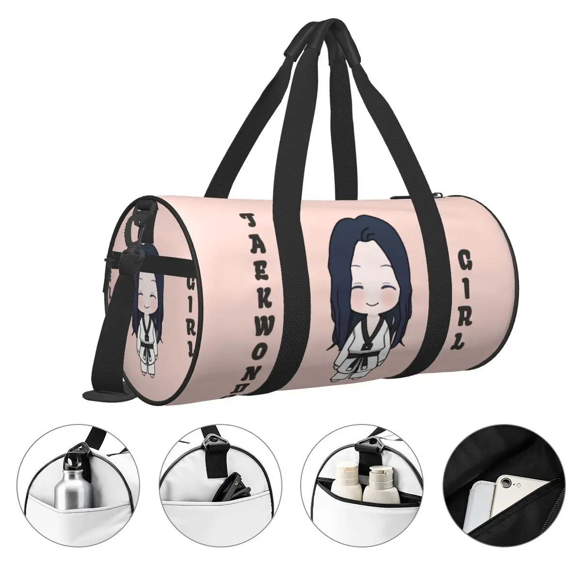 Kawaii Taekwondo Girl Sports Bags Martial Arts Training Gym Bag Large Novelty Handbags Couple Printed Weekend Fitness Bag