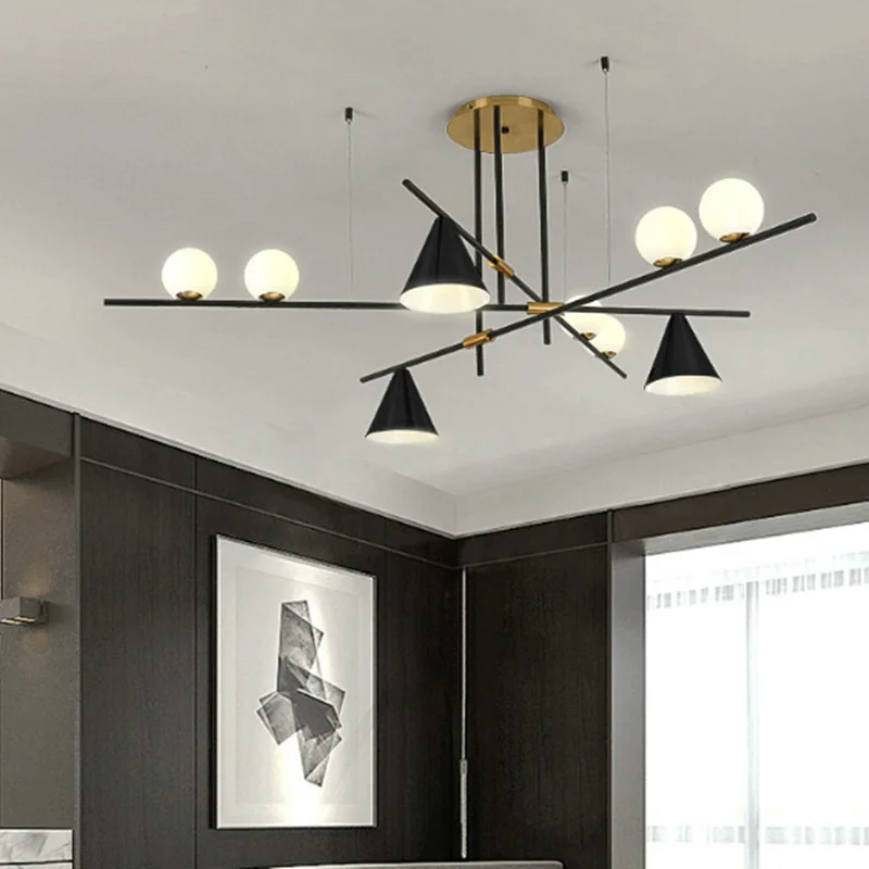 

Retro chandelier black gold minimalist long chandelier glass bubble lamp for living room bedroom kitchen island lighting